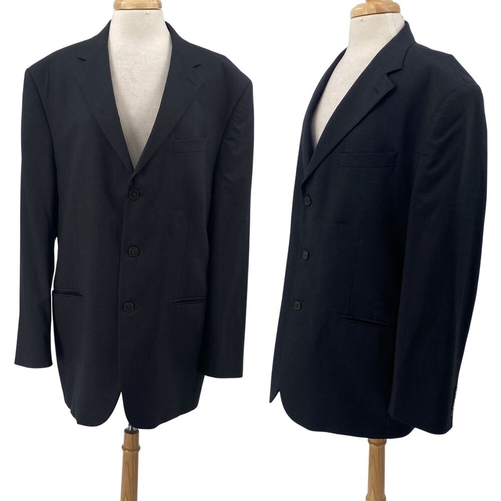 Vintage Oscar de la Renta Profile Wool Blazer Suit Jacket Dark Gray Mens 46 Long